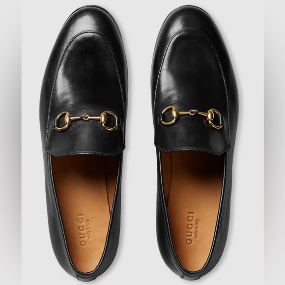 Gucci Shoes - Authentic Gucci Jordaan black leather loafers gold horsebit Italy 38